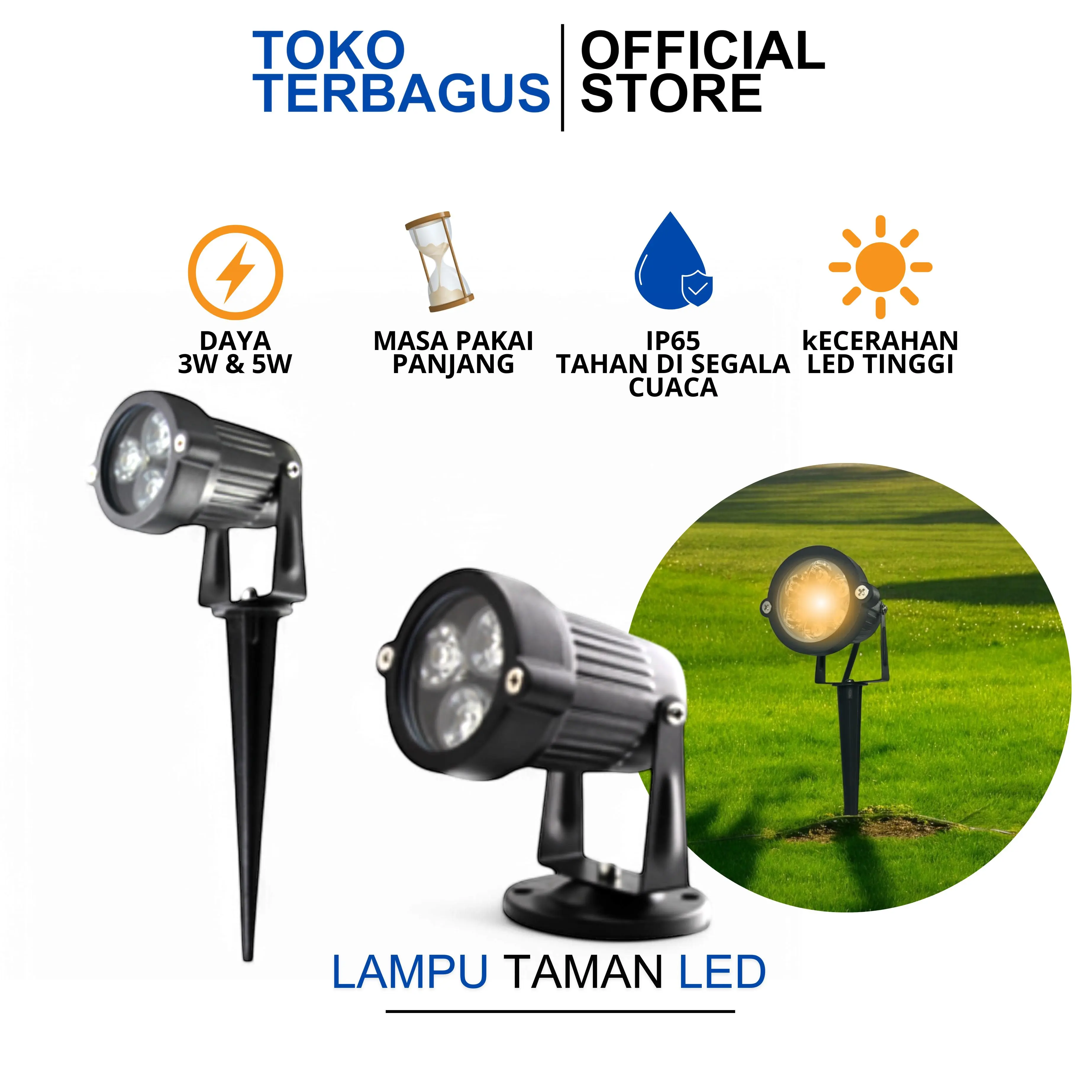 Lampu LED SMD / COB Taman Halaman Teras Outdoor Sorot 3W 5W Watt Tancap Plafon Spot Spotlight Garden Park Light Lamp