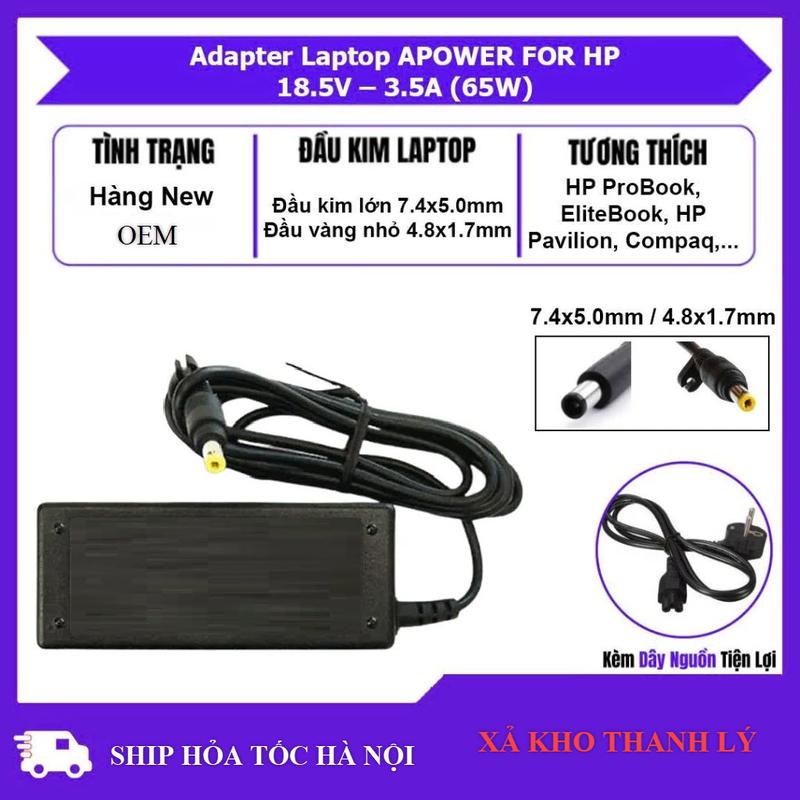 Sạc Lô Dành Cho Laptop HP 65W 18.5V 3.5A – Adapter Cho Máy Tính Xách Tay HP Công Suất 65W Kèm Dây Nguồn
