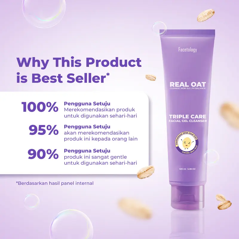 (FLASH SALE) Facetology Triple Care Facial Gel Cleanser Sabun Cuci Muka Gentle Low PH Oat Senstive skin All skin Types Membersihkan Kotoran Wajah 2