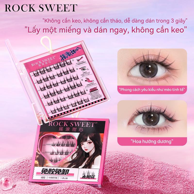 ROCK SWEET Lông Mi Giả, Rock Ngọt Ngào, Không Keo, Không Cạo, Trông Tự Nhiên, Dành Cho Người Mới Bắt Đầu Và Người Lười Biếng, Thuần Khiết Và Nhẹ, Mềm Mại, Với Thân Siêu Mỏng, [Thanh Toán Khi Nhận Hàng]