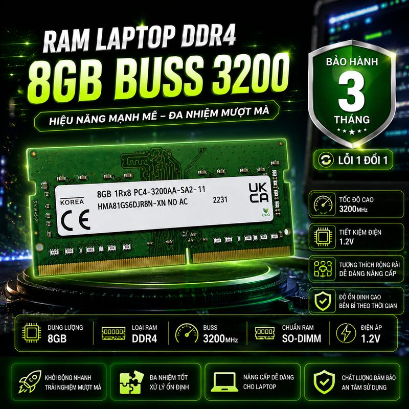Ram Laptop DDR4 8GB buss 3200 lắp cho Laptop, Mini PC tiện lợi dễ dàng nâng