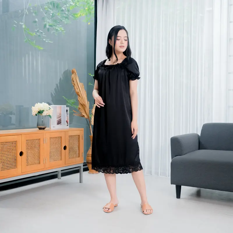 Shebia - Dress wanita Daster Kekinian Renda Dari Rayon Twil Premium Free Bandana Busui Bumil Dewasa Pendek Twill Tidur  Remaja 6