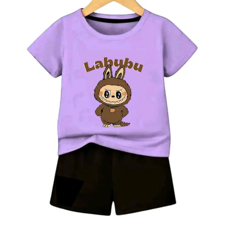 Setelan Anak Labubu Monster Drawing Kaos Dan Celana Laki Perempuan Kids Fashion 3