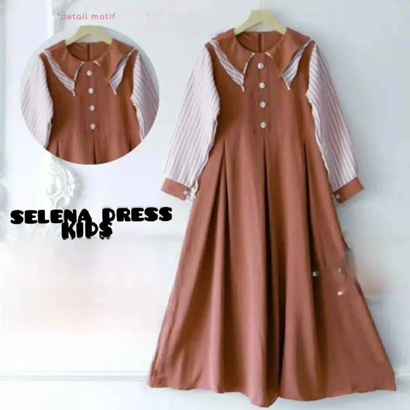 Selena Dress Kids - Baju Muslim Remaja Crinkle Airflow Premium Gamis Anak 8-17 Tahun - Tanggung, Nyaman Lebaran Syari 4