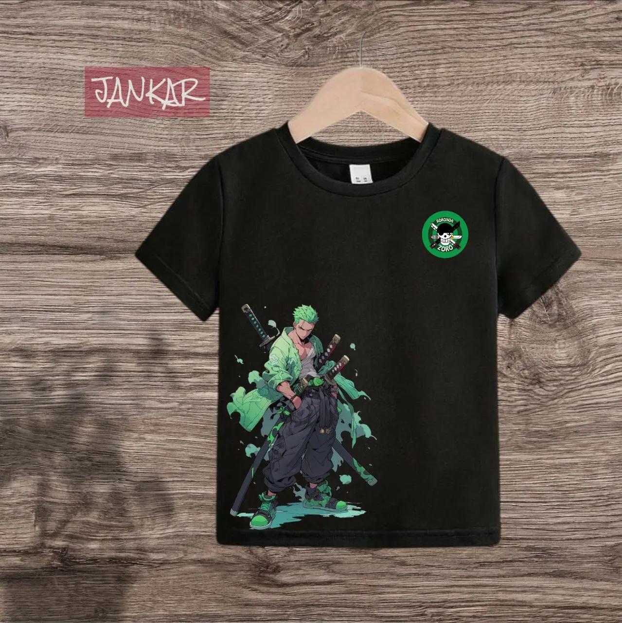 (BISA COD) KAOS ANAK KAOS DISTRO ANAK LENGAN PENDEK UNISEX LAKI PEREMPUAN MOTIF ZORO USIA 2-12TAHUN
