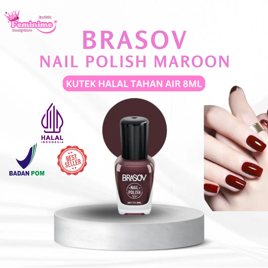 Brasov Kutek Maroon Cat Kuku Merah Tahan air Nail Polish Art brasov maroon 101 red
