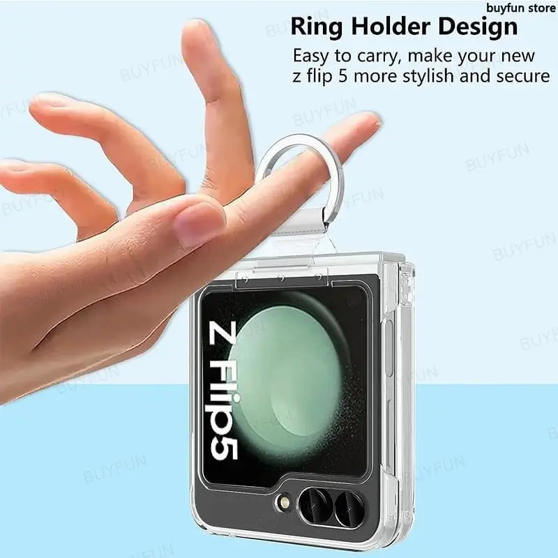 ST- CLEAR HARD CASE + RING  GALAXY Z FLIP 5 FLIP 4 FLIP 3 5G Flip 2 Flip 1 CASING BENING + RING FINGER GRIP HIGH QUALITY
