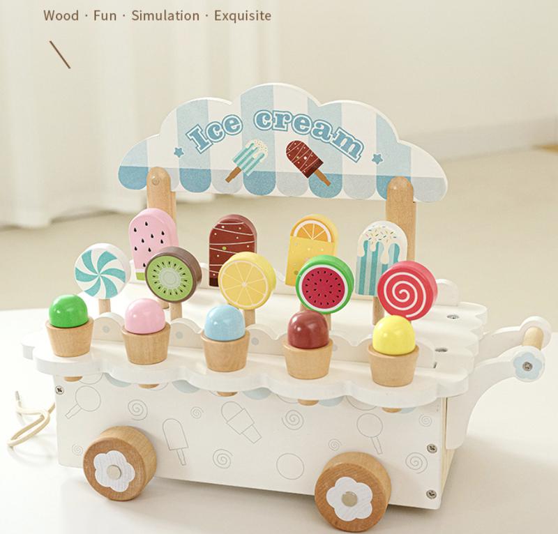 Product Introduction of Wooden simulation ice cream cone ice cream machine, boys and girls ice cream cart, children play house toys gifts 27