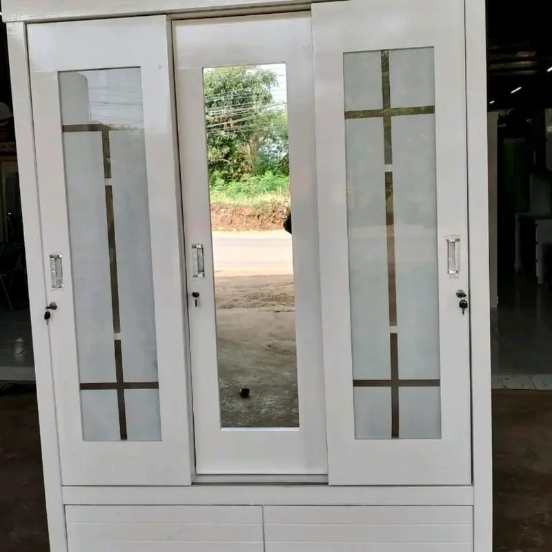 lemari 3 pintu sliding bahan bloktik cat duco tahan air jamur rayap 0
