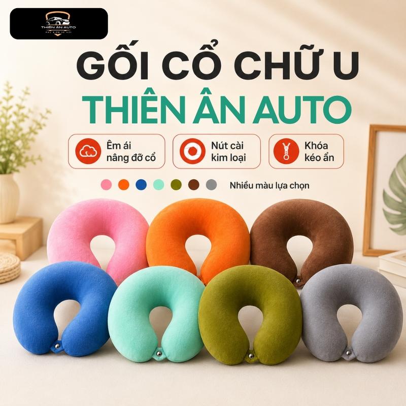 Gối Cổ Chữ U Phù Hợp Cho Văn Phòng Và Du Lịch, Gổi Cổ Vải Velboa Mềm Mịn, Ruột Bông Gòn Êm Ái Tiện Lợi, THIÊN ÂN AUTO