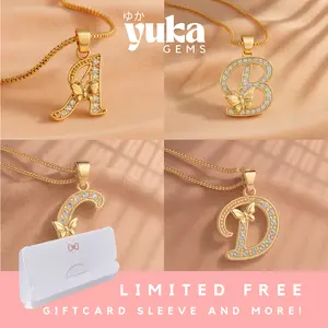 【YUKA】K-14 Perhiasan Kalung Huruf Alphabet Wanita Tidak Karat Titanium Permata Jewellery Tidak Mudah Berkarat Jepang Kalung Aksesories Perempuan Jepang Jewellery Jewelry Perhiasan Lapis Emas 1