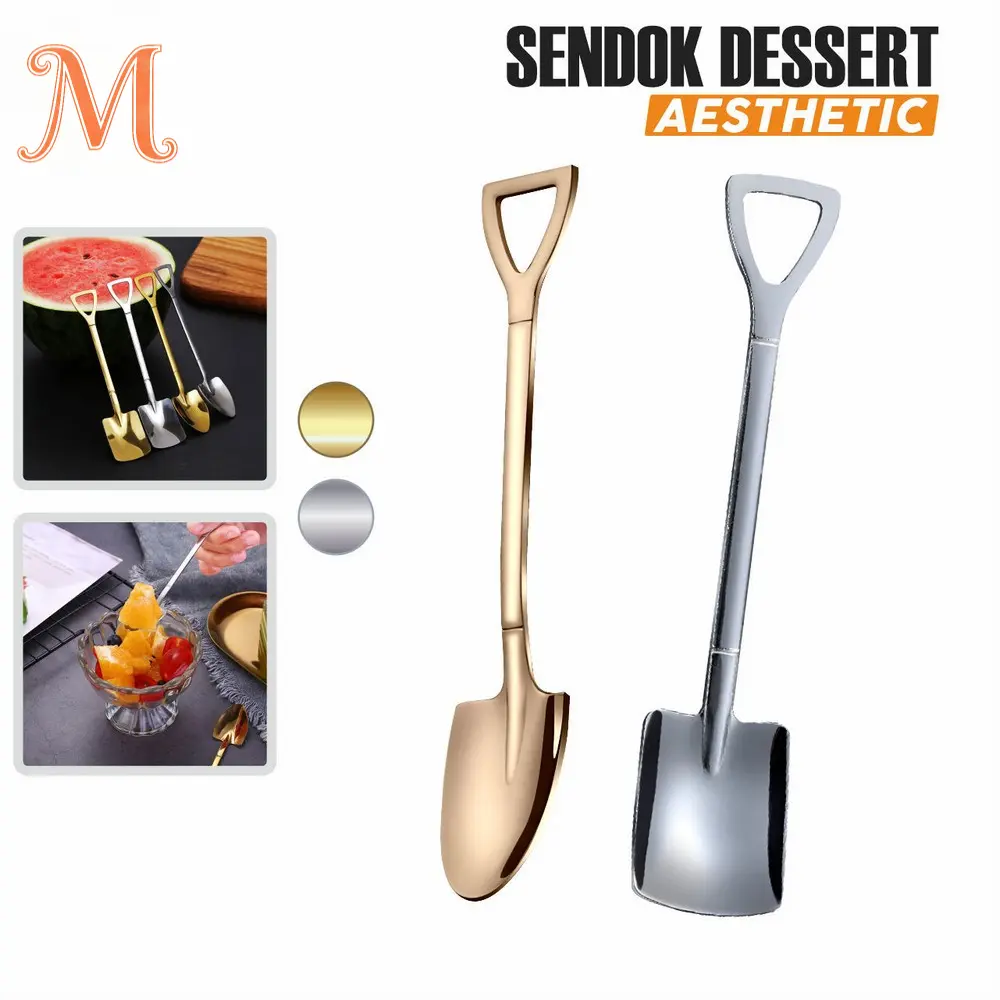 Sendok Dessert Bentuk Sekop Besi Stainless Baja Anti Karat / Sendok Puding Kue Skop Aesthetic Lucu Unik Sendok Sovenir MivenaShop C1006