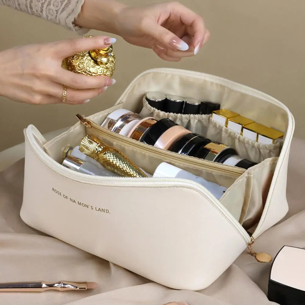 Organ Pillow Cosmetic Bag Ladies Cream Leather Make Up Bag Large Capacity Multi-functional