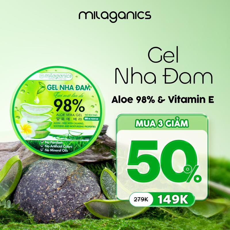 [MUA 3 GIẢM 50%] Gel Nha Đam Dưỡng Da Cấp Ẩm MILAGANICS - Gel Lô Hội Làm Mềm Dưỡng Da Tay Aloe Vera 98% Gel Dưỡng Ẩm Cho Nam Nữ Tinh Chất Nha Đam Tươi Đắp Mặt Women Làm Đẹp Da Chăm Sóc Da Ủ Tóc Skincare Mask Phục Hồi Nhả Nắng, Cháy Nắng Da