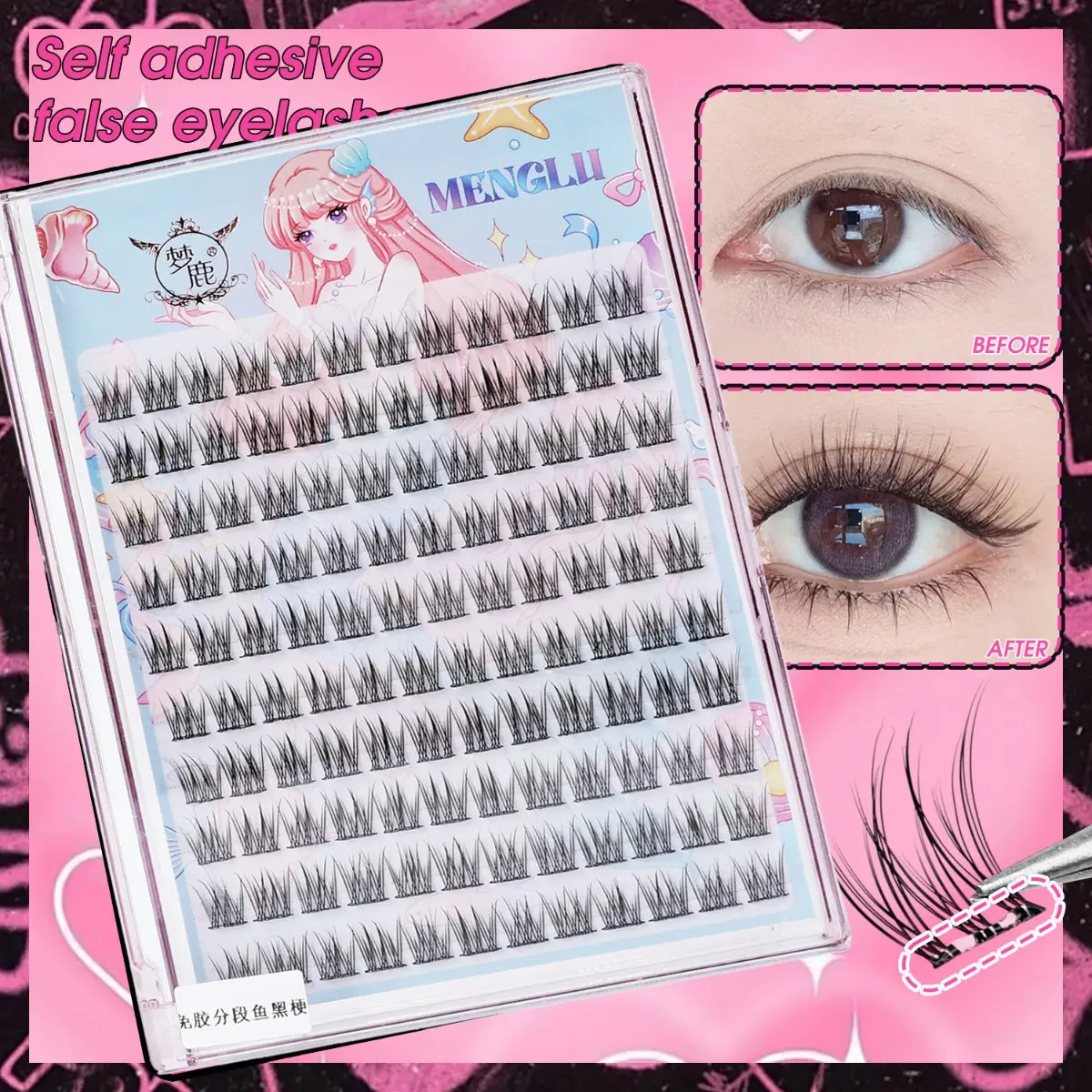 120 Clusters Self Adhesive Glue-free False Eyelashes Natural Curling Single Cluster Fake Eyelash Lash Extension Makeup Tool