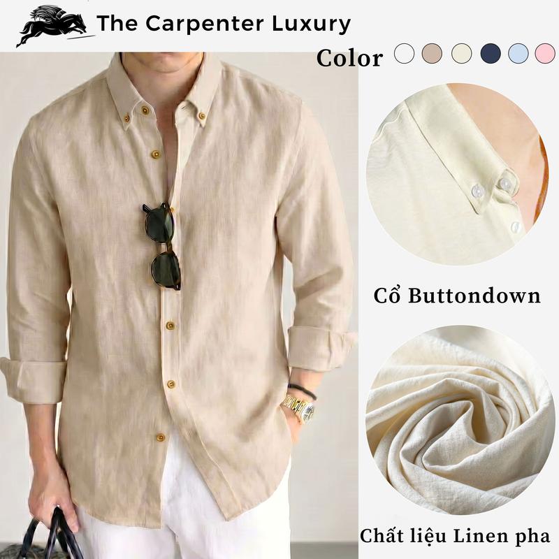 Áo Sơ mi nam vải Linen mát mặc hè, Chất Liệu Linen pha sợi tổng hợp mặt vải mềm mát nhăn Tự Nhiên, Cổ Áo Button down Phong Cách gọn gàng thoải mái.