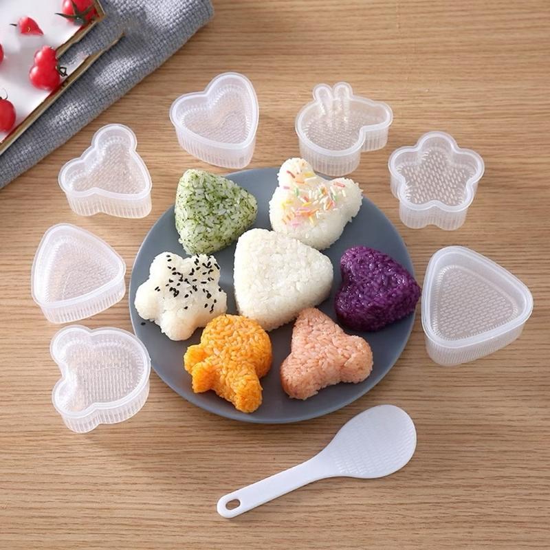 Set 7 Khuôn ép làm cơm nắm,Tam Giác Tặng Kèm Thìa Khuôn Ép Tạo Hình Cơm Nắm Chống Dính Chất Liệu An Toàn