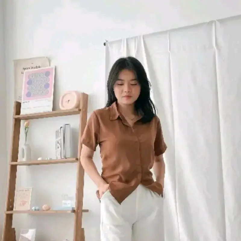 Kemeja atasan crop top wanita lengan pendek 6