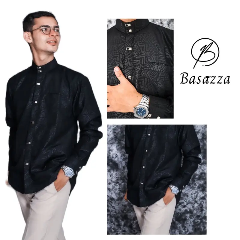 Basazza - baju koko sultan Embos premium motif etnik kemeja muslim koko pria lengan panjang dewasa Nyaman