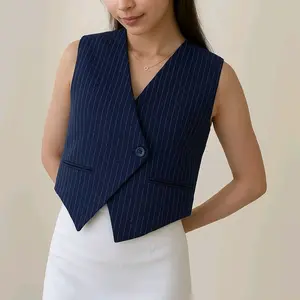 Vest Atasan Wanita Garis Garis - Rompi Stripe Sleeveless - V-neck Halter Casual Top Outer Cewek Motif