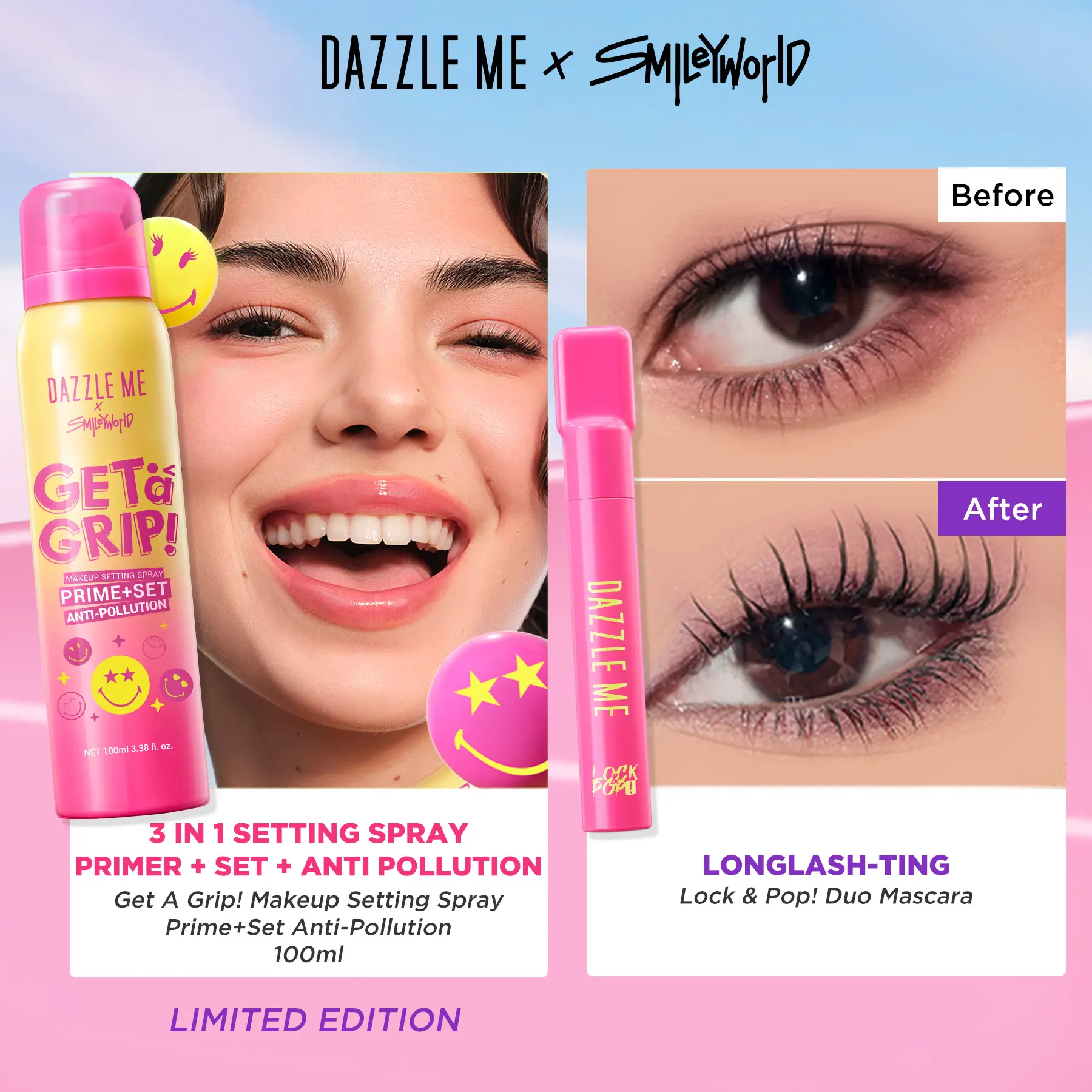 1pc Mascara Longlash + 1pc PrimeSet 100ml Smiley