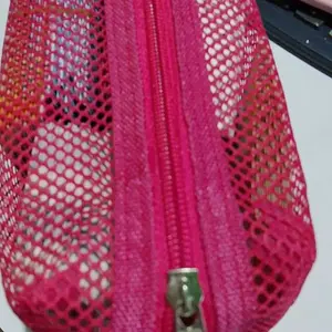 Tas Pouch Make Up Transparan Jaring Polos Tas Kosmetik Travel Bag Organizer New Size M Warna Pink Hitam putih real pict