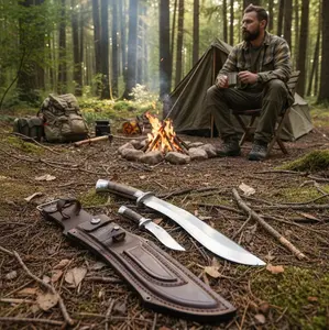 Pisau Outdoor Berkualitas Tinggi dengan Pegangan Kayu sonokeling dan Sarung Kulit Ideal untuk Hiking dan Camping