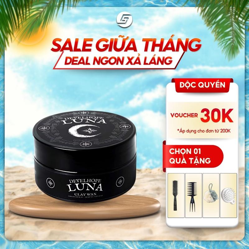 Sáp vuốt tóc Develhope Luna 50/100g – Phù hợp với nền tóc dày, Giữ nếp tốt, Kiểm soát dầu thừa, hỗ trợ chăm sóc tóc - Dành cho Nam –  Dễ dàng làm sạch/ Cleansing - Tặng kèm lược bán nguyệt Chaoba