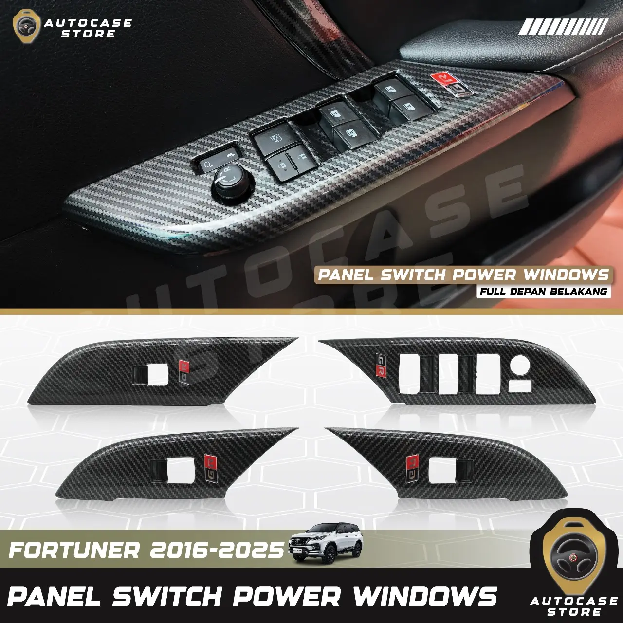PANEL SWITCH POWER WINDOWS FORTUNER 2016–2025 UP CARBON 1 SET 4 PCS PNP AKSESORIS MOBIL