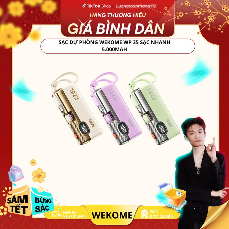   WEKOME x Luongtoanthang712  DEAL ĐỘC QUYỀN Sạc Dự Phòng WK Design WP-35 5000mAh PD22.5W Kèm Phụ Kiện Chân Đỡ Điện Thoại 