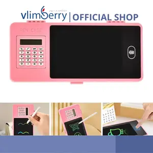 VLIMBERRY Kotak Pensil Case Kalkulator LCD 2in1 Writing Drawing Box Case Ukuran Besar Pncil Drawing Pad Edukasi Colour