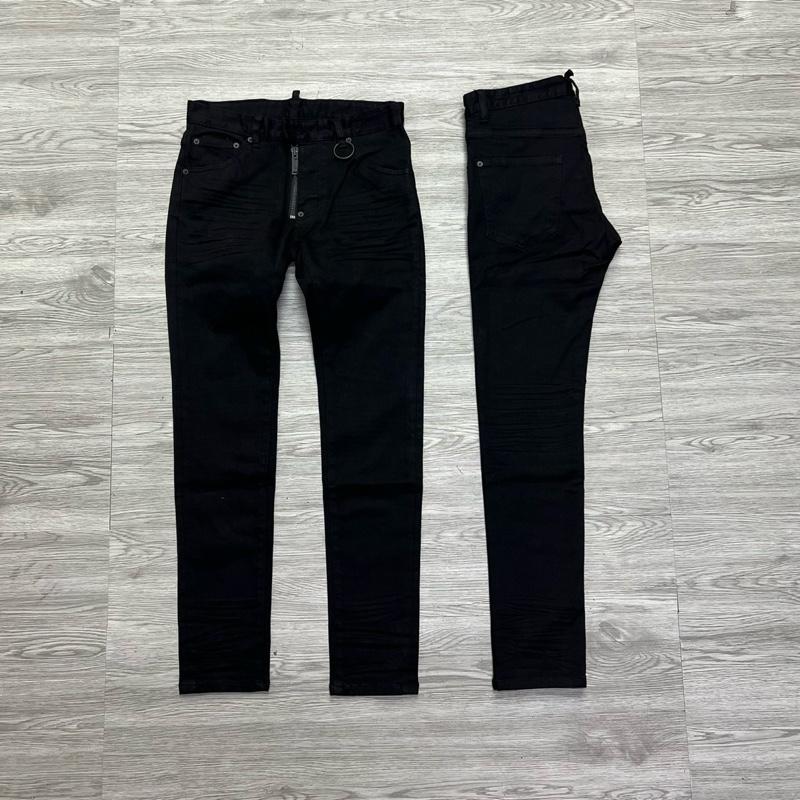  QUẦN JEAN NAM MÃ D2-58 ĐEN TRƠN KHOÁ LỆCH 4 CÚC  BÒ DÀI CAO CẤP  CO DÃN  PHOM ÔM CHÂN DS-Q   Có Túi 