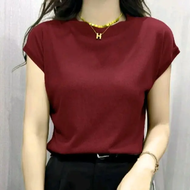 Ayel Fashion KNITTED FABRIC top round neck Korean fashion Short Sleeve