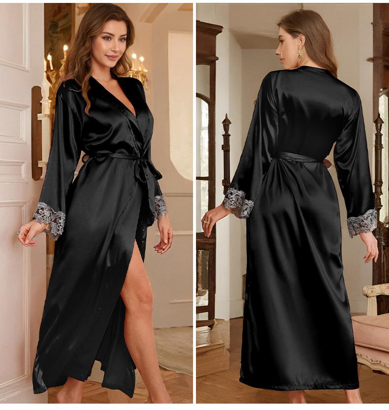 Product Introduction of Silk Pajamas for Ladies, Long-sleeved Nightgown, Bathrobe 12