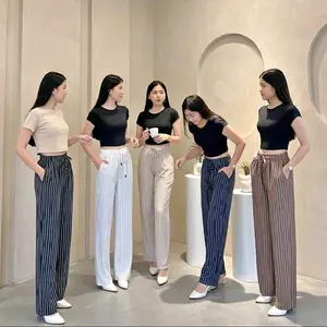 Everyday Pants Knit - Kulot Wanita Stripe Knit - Celana Panjang Wanita Baggy Kantor Kuliah Motif Garis Casual