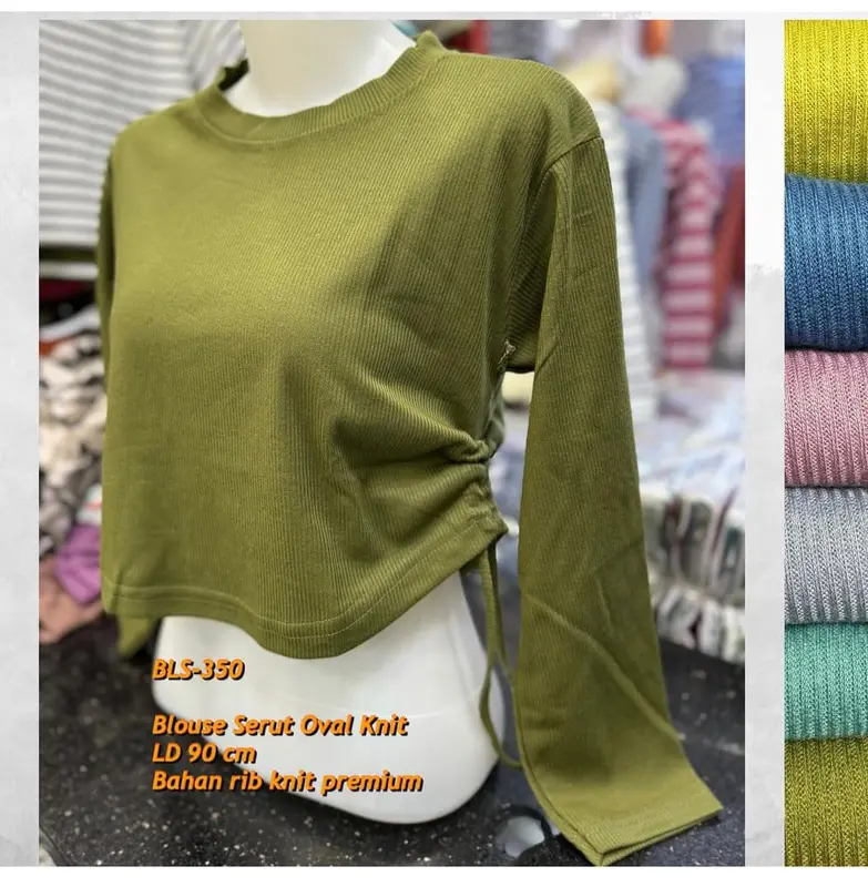 Ourhabit-Blouse Serut Knit Rib Premium-Krop Top Perempuan-Atasan Perempuan Dewasa 4