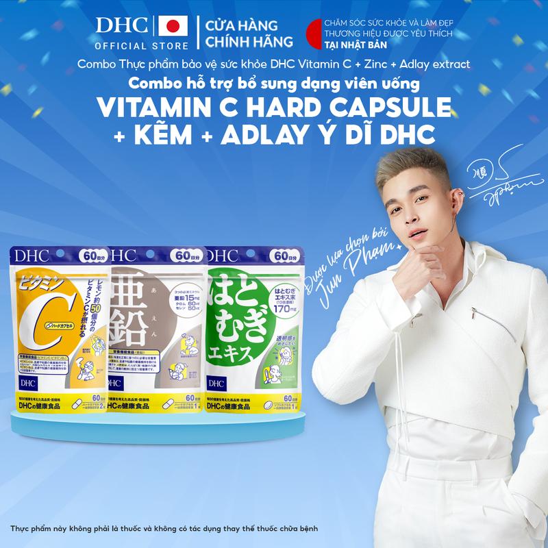 Combo TPBVSK DHC VITAMIN C HARD CAPSULE + Zinc + ADLAY EXTRACT dạng viên uống hỗ trợ bổ sung Vitamin C + Kẽm + Adlay ý dĩ - DHC Nhật Bản chính hãng - Combo 20 Ngày và 60 Ngày