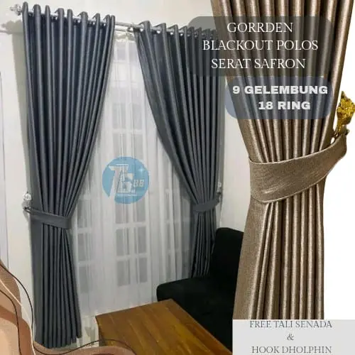 GORDEN JENDELA BLACKOUT PREMIUM 9 GELOMBANG 18 LUBANG SMOKRING POLOS EMBOS BAHAN TEBAL DAN LEMBUT CURTAIN