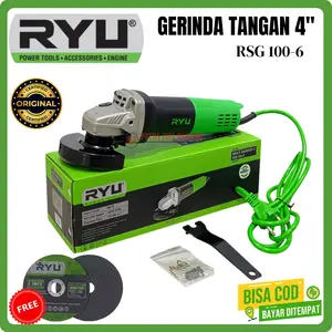 Mesin Gerinda Tangan Listrik 4" RYU RSG 100-6 Original Grinda Listrik 580 watt Gratis Batu Potong Bergaransi RESMI DI JAMIN ASLI