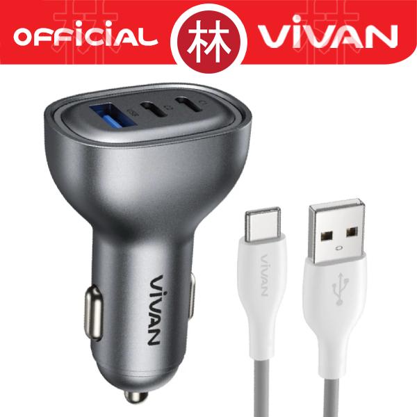 Gambar Vivan CCQ05 Car Charger Dual USB-C +1 USB-A Fast Charging RGB Light with Type C Cable 4.8A Max 24W dari Liem Group Kota Administrasi Jakarta Barat Tokopedia