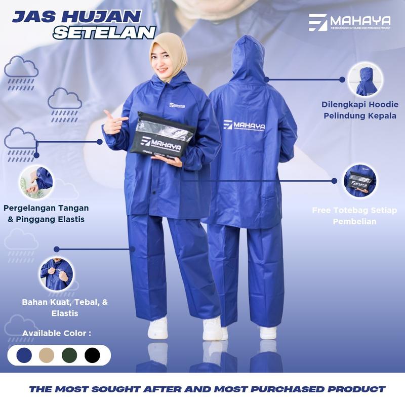Product Introduction of Jas Hujan Mahaya Raincoat Bahan Tebal Motor Motif Polos Dewasa Unisex Wanita Pria Terusan Jaket Clana Original 49