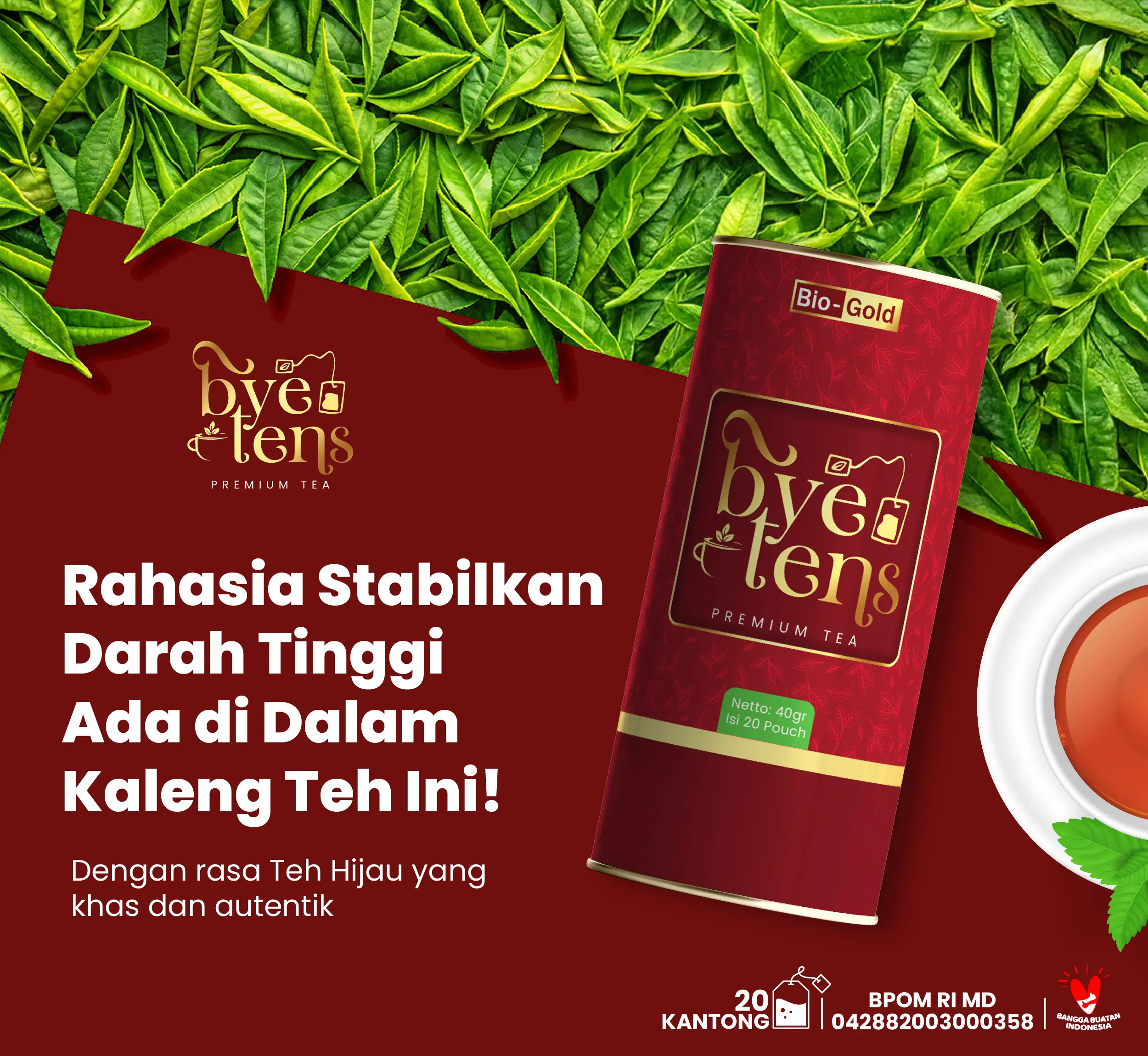 Bye Tens - Teh Hijau, Mengkudu, Seledri untuk Turunkan Tensi & Kolesterol Tinggi (20 Kantong)