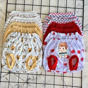 Special promo 12 pcs Mick celana pendek pop/kacamata bayi 0-6bulan halus, lembut, juga anti iritasi motif fulfrin panda warna cream & maroon laki perempuan Katun Newborn