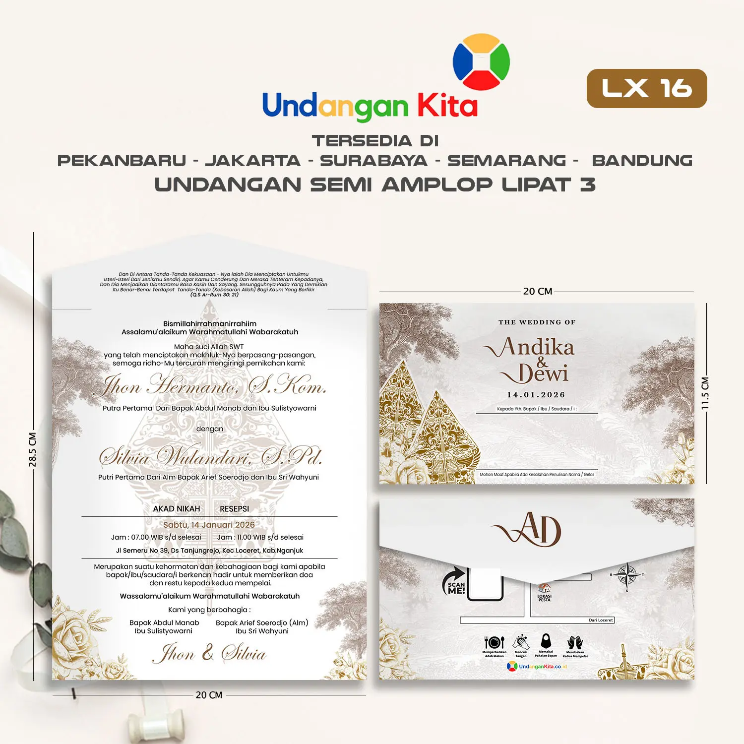 (100Pcs) Undangan Pernikahan Brief Card Bentuk Semi Amplop