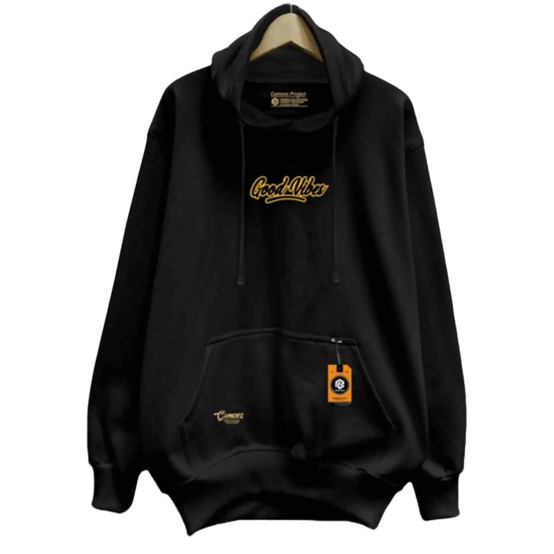 CAMOXS Jaket Sweater Hoodie Pria Distro Original Aesthetic Grafity Hitam Good Vibes Motif Fleece Tebal Oversize M-XXL Terbaru Dan Terlaris Cowok Jumper Keren Zipper Suiter Bandung 1