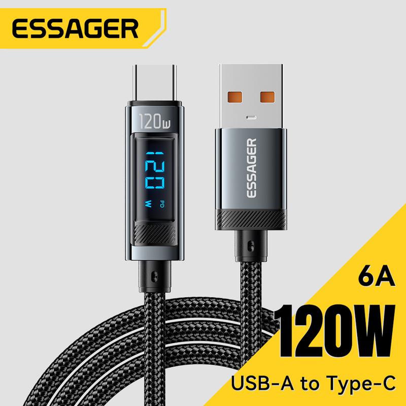 Cáp Type-C Sang A Essager Sạc Siêu Nhanh 120W Sạc Nhanh 6A Cáp USB A Type C Tương Thích Với Xiaomi 14 Dòng Redmi K70 Dòng Cá Mập Đen 5 Điện Thoại Di Động Poco Dây Sạc Nhanh Thích Hợp Cho Dòng Xiaomi Sạc Nhanh Phone