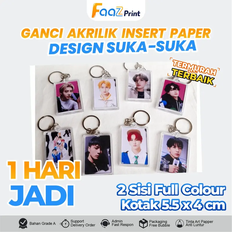 [PAKET 10 PCS 1 HARI JADI] GANCI AKRILIK INSERT PAPER KOTAK DAN BULAT BOLAK BALIK 2 SISI TERMURAH Gantungan Kunci Custom 1
