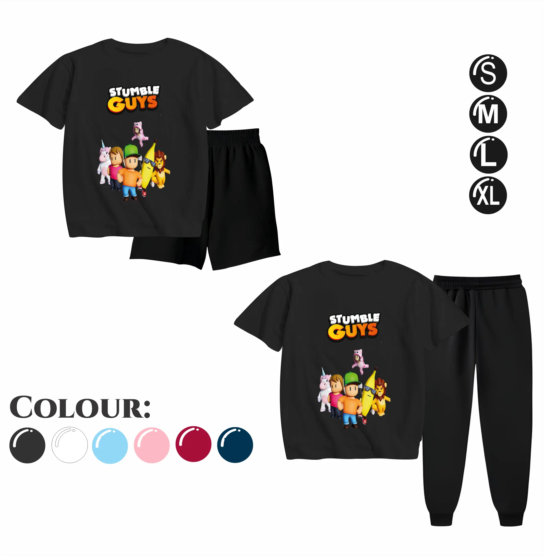 Setelan Celana Anak Laki Laki Ukuran S-XL Motif STUMBLE GUYS Hitam