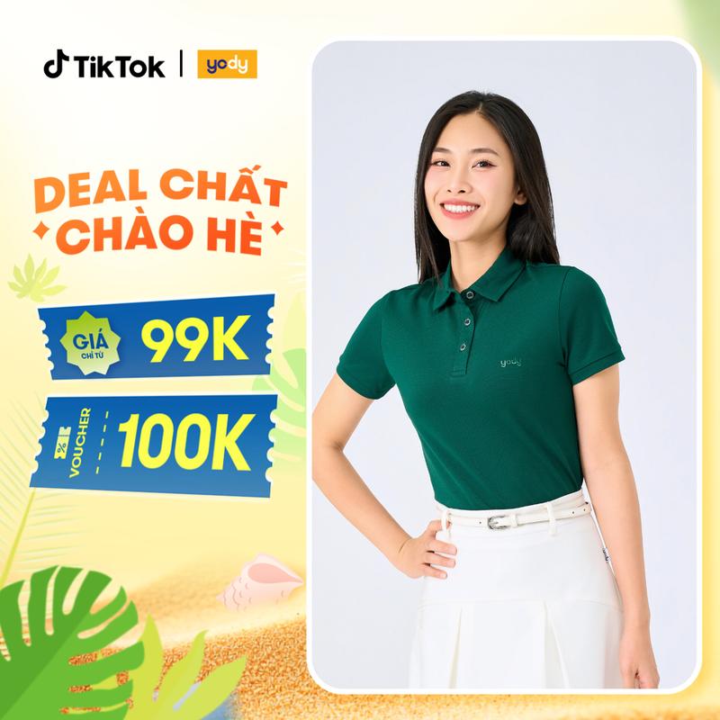 YODY Áo Polo Nữ Vải Mắt Chim Cổ Bẻ Tay Ngắn Thoáng Mát Mềm Mịn APN7280