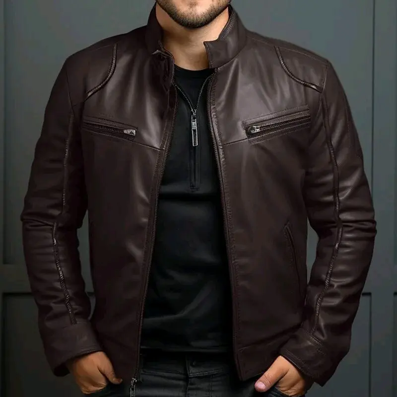 Jaket Kulit Semi Pria Terbaru Jaket kulit sintetis keren jaket kulit imitasi model pundak busa Hitam Nyaman Panjang Lembut Casual Distro Slimfit Motor Cowok Blazer Formal 4